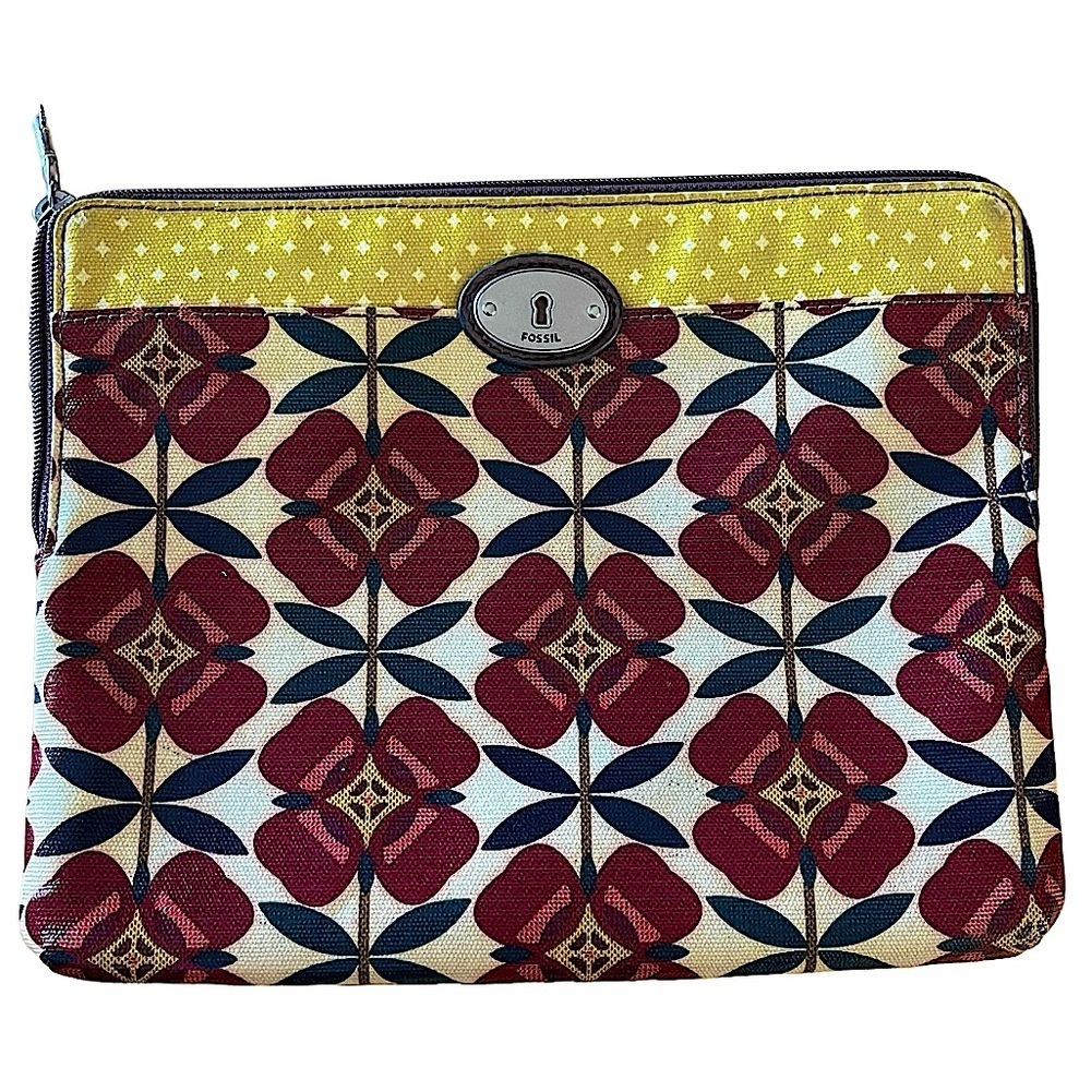 Fossil Key Per Tablet Sleeve Case Coated Canvas Floral Dots Clutch 10.5" x 8.5"